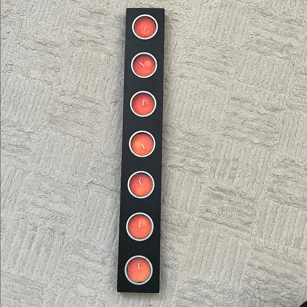 IKEA Black Wooden candle holder 7 tea light votive candles